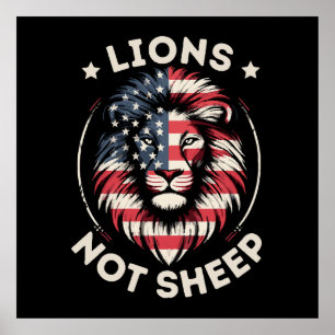 POSTER USA FLAG, LIONS NON SHEEP