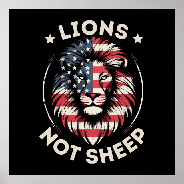POSTER USA FLAG, LIONS NON SHEEP (Devant)