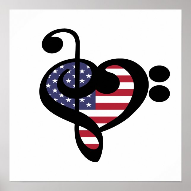 Poster USA Flag Music Heart - American Pride Musician (Devant)