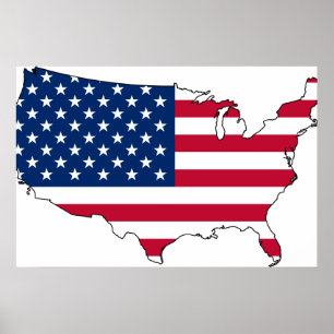 Poster Usa Map, drapeau des États-Unis