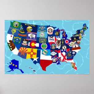 Poster USA Map State Flags Mosaic