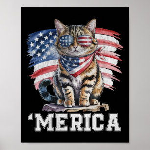 Poster Usa merica Chat 4 juillet Hommes Femmes Enfants Fu