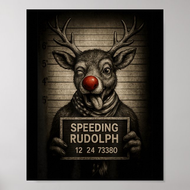 Poster Usa Speeding Rudolph – Reindeer Mugshot - Funny Ch (Devant)