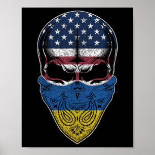 Poster Usa Ukraine Roots - Crâne de drapeau américain ukr