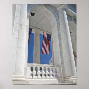 Poster USA, VA, Arlington. American Flags are hung