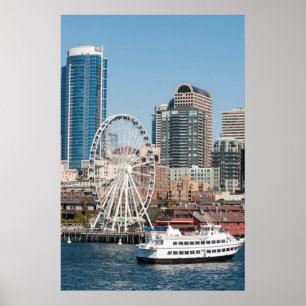 Poster USA, Wa, Seattle. Bateau de croisière du port d'A