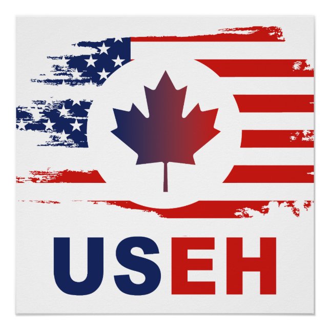 Poster USEH Mi-Canadien Amérique Canada États-Unis Drapea (Devant)