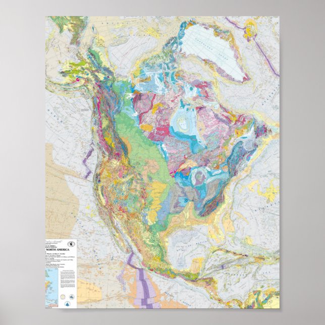 Poster USGS Carte Géologique De L'Amérique Du Nord (Devant)