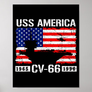 Poster Uss america cv-66 est 1965-1996 drapeau etats-unis
