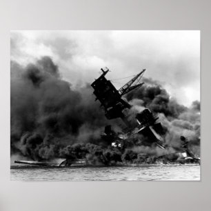 Poster USS Arizona brûlant dans Pearl Harbor
