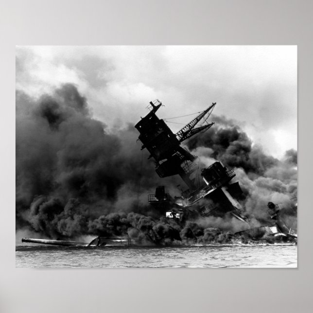 Poster USS Arizona Brûler À Pearl Harbour (Devant)