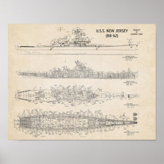 Poster USS NEW JERSEY Blueprint