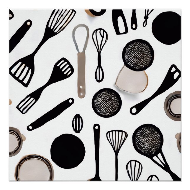 Poster Ustensiles de cuisine papier d'emballage à thème (Devant)