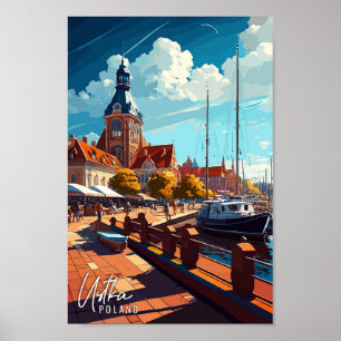 Poster Ustka Pologne Art illustration de voyage vintage