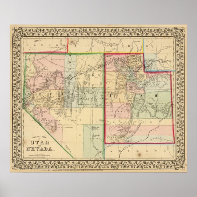 Poster Utah, Nevada Carte par Mitchell (Devant)