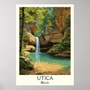 Poster Utica Illinois Vintage Started Rock Cascade Art