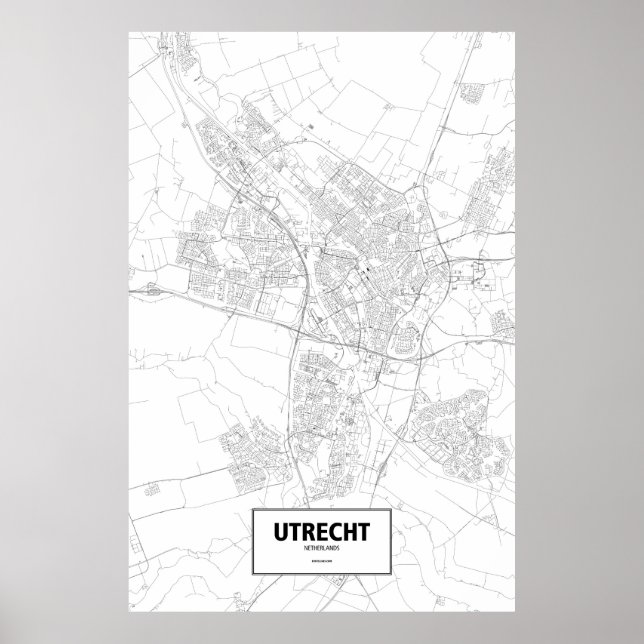 Poster Utrecht, Pays-Bas (noir sur blanc) (Devant)