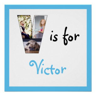 Poster V est pour Nom Photo Bleue