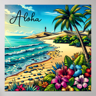 Poster Vacances Aloha Océan Tropical
