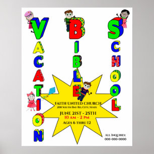 Poster VACANCES BIBLE ÉCOLE Poster, Enfants, Coloré