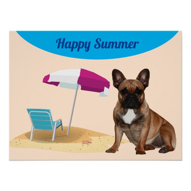 Poster Vacances de bouledogue français au bord de la mer (Devant)
