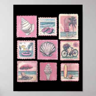 Poster Vacances d'été à la plage côtière rose vintage pou