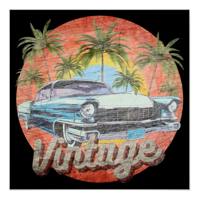 Poster Vacances d'été en voiture vintage rustique (Devant)