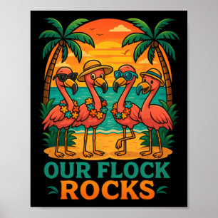 Poster Vacances drôles de plage tropicale Flamant rose