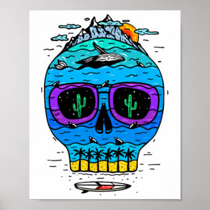 Poster Vacances drôles de surf de crâne Paradis tropical