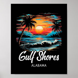 Poster Vacances en famille Retro Sunset Alabama Gulf Shor