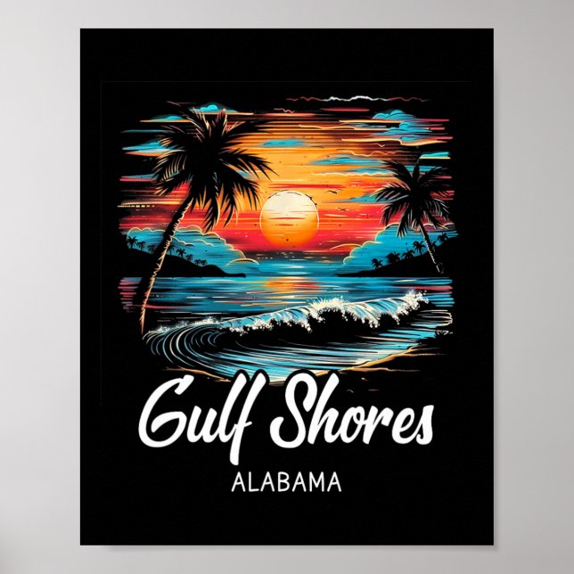 Poster Vacances en famille Retro Sunset Alabama Gulf Shor (Devant)