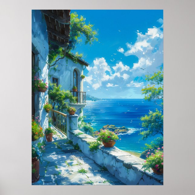 Poster Vacances paisibles en été bleu (Devant)
