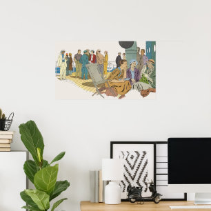 Poster Vacances Rétro, Passagers d'un Paquebot sur le Pon