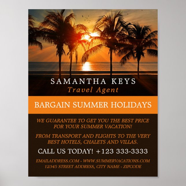 Poster Vacances Tropical Sunset, Annonce d'agent de voyag (Devant)