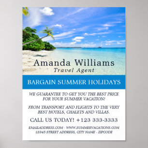 Poster Vacances tropicales, Annonce des agents de voyage