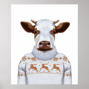 Poster Vache à chandail de Noël
