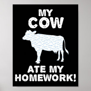 Poster Vache A Mangé Devoirs Génisse Ferme Bétail Retour