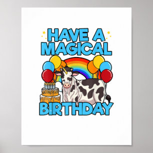 Poster Vache Anniversaire Magique Arc en Ciel