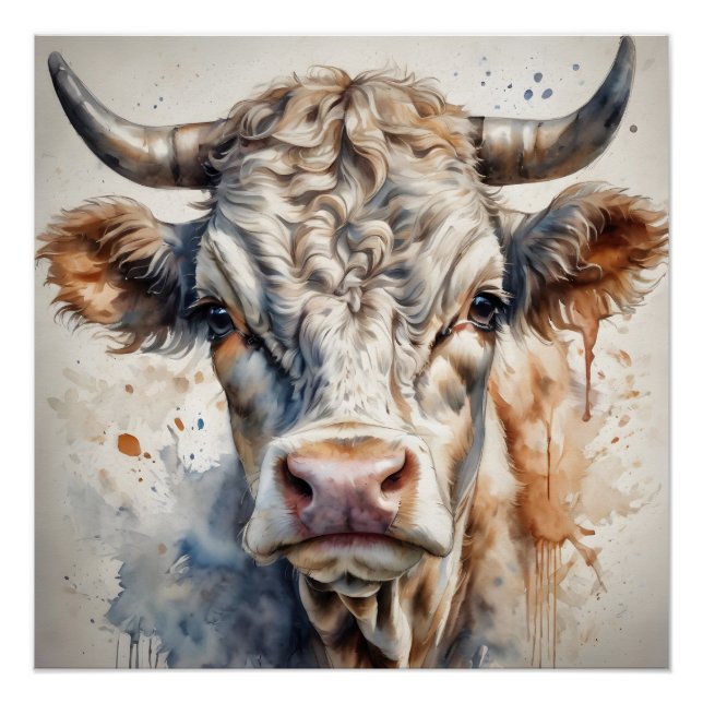 Poster Vache aquarelle no 12 (Devant)