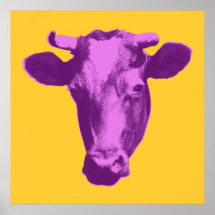 Poster Vache d'art pop rose et violet
