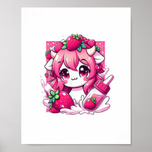Poster Vache de fraise Kawaii Anime Lait de fraise _1