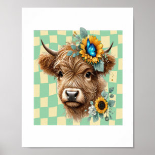Poster Vache de tournesol, Vache de joli Highland