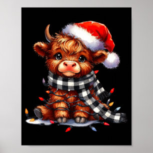 Poster Vache des Highlands chapeau de Noël de Santa Mooey