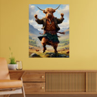 Vache des Highlands dansant le Highland Fling,