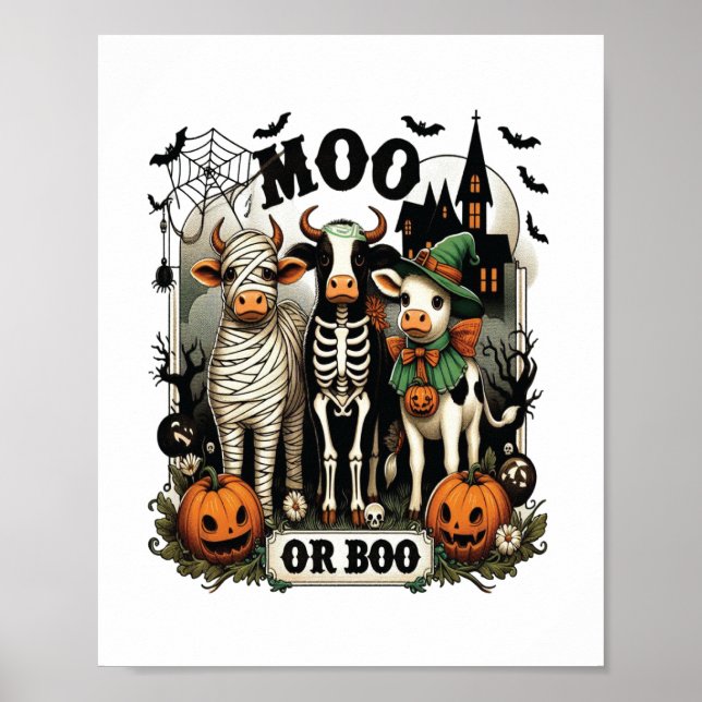 Poster Vache d'Halloween Moo ou Boo (Devant)