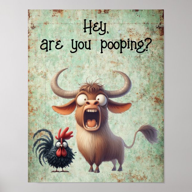 Poster Vache drôle et poulet Hey, tu caches ? (Mat) (Devant)