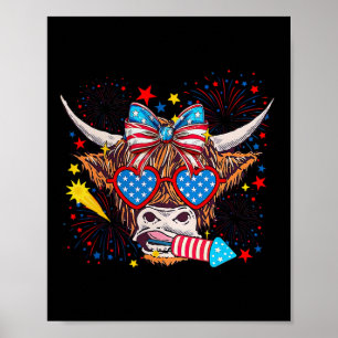 Poster Vache drôle occidentale américaine 4 juillet 1