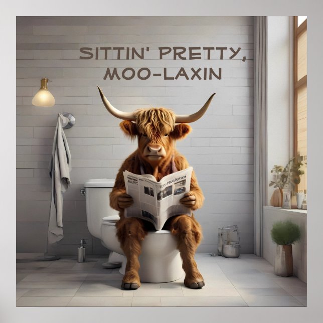 Poster Vache écossaise haute salle de bain Hillaried Wall (Devant)