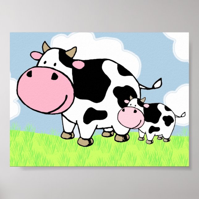 Poster Vache et bébé (Devant)