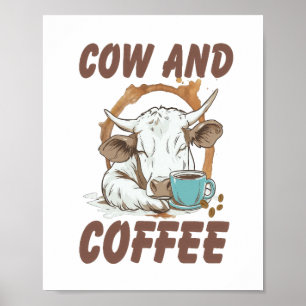 Poster Vache et café, Fille occidentale drôle